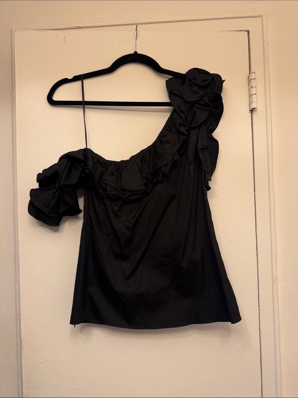 Petersyn Black Asymmetric Ruffle Tank Top